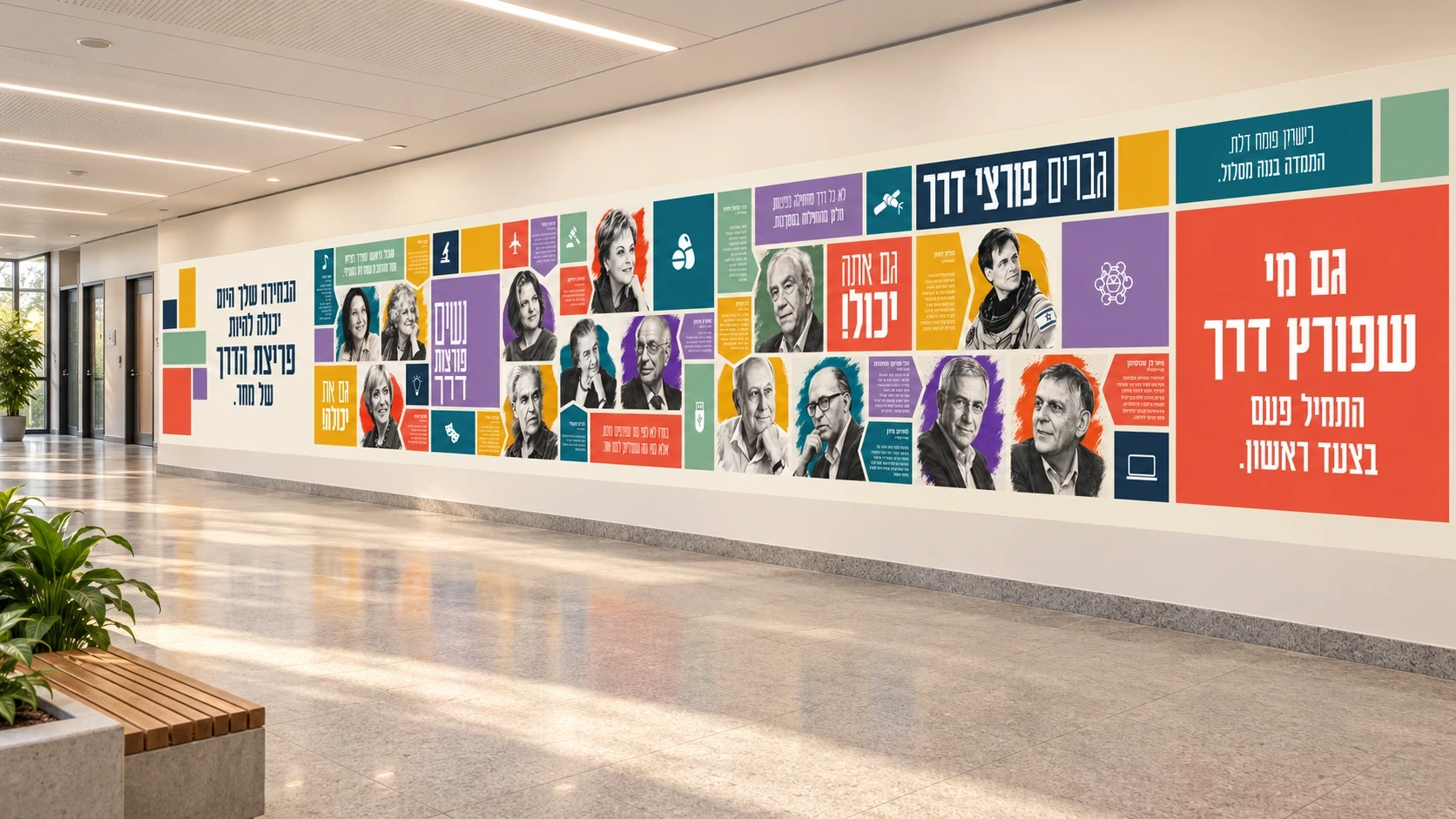 הדמיית עיצוב פורצי דרך במסדרון ארוך בבית ספר