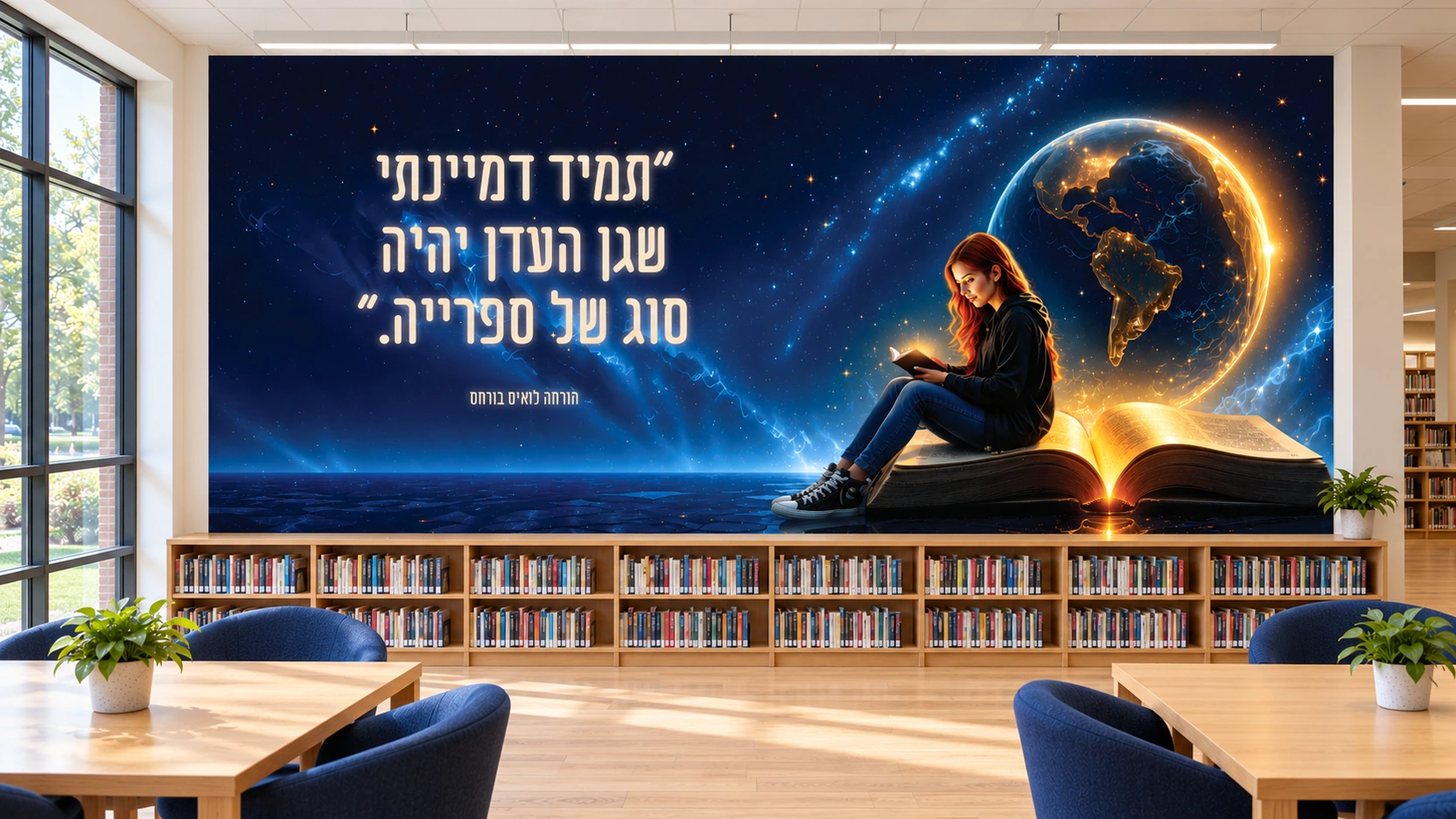 הדמיה של ספרייה עם קירות המעודדים קריאה ודמיון